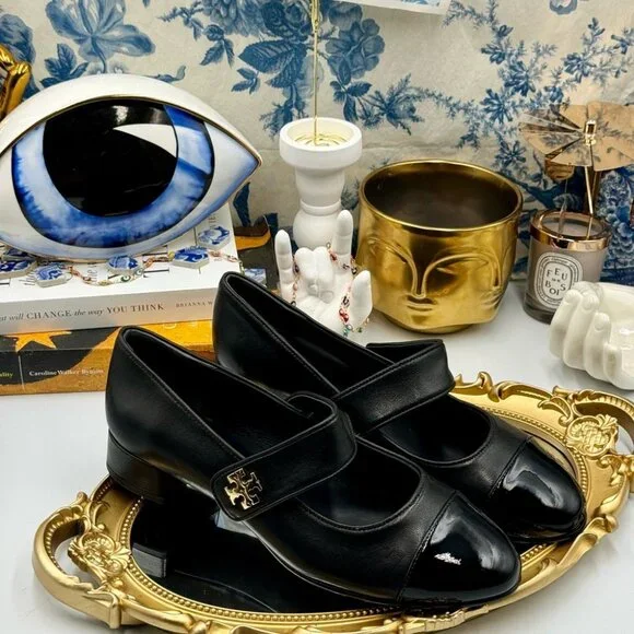 🆕 TORY BURCH 🧿 NWOB Cap-Toe Mary Jane Heeled Ballet Flat, Black, Sz US 7 - Picture 3 of 15